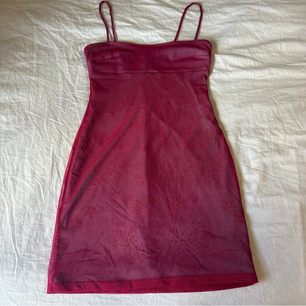 Vintage Peep Studio Mesh Layered Bodycon Dress | Hot Pink & Bright Blue